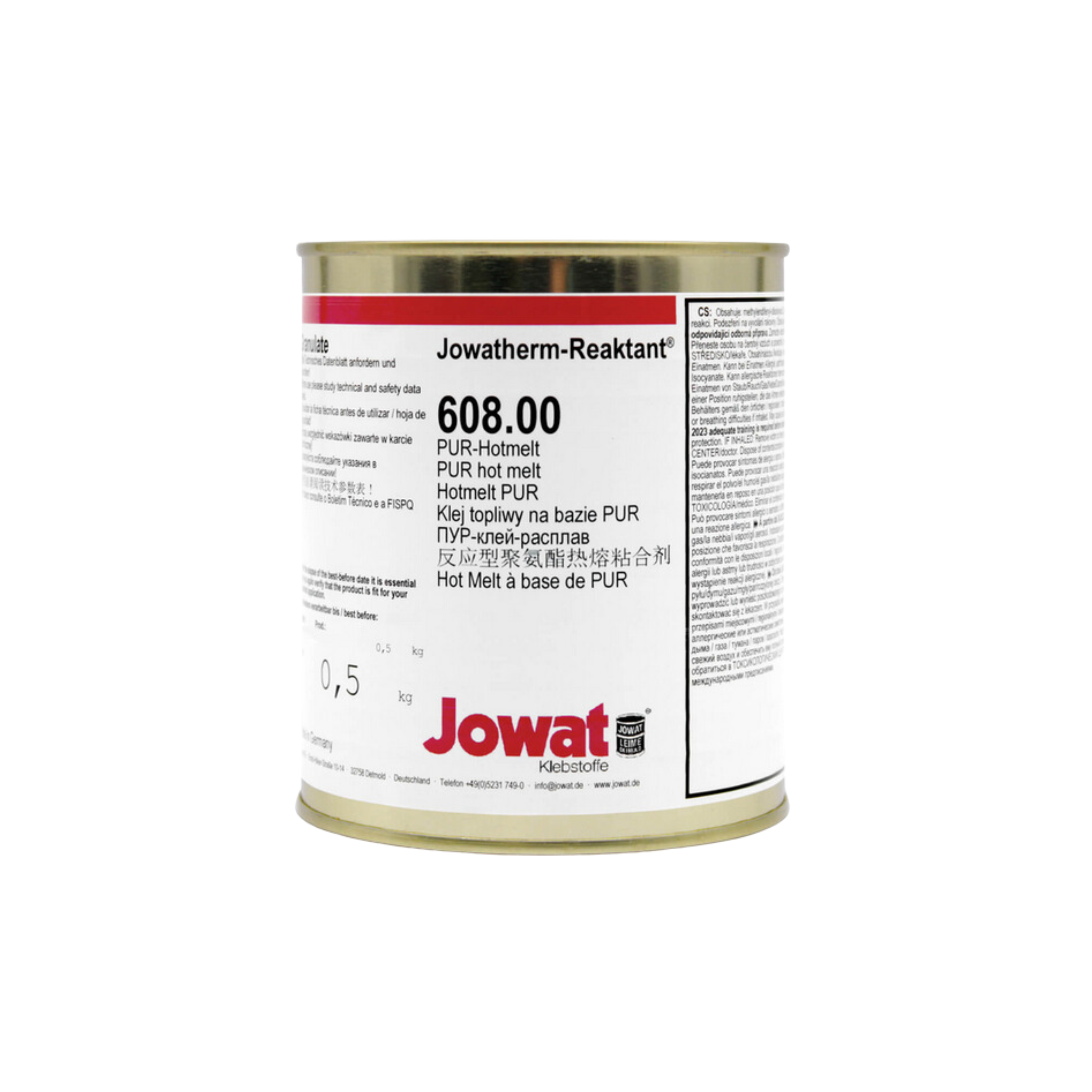 Jowatherm 608.00  PUR Kantenschmelzkleber transparent 0,5 kg/Dose Jowatherm PUR-Schmelzkleber für Kantenanleimmaschinen 608.00