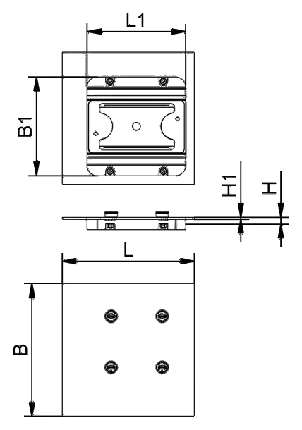 Technische Zeichnung Schmalz Innospann Adapterplatte ISAP-S4 195x195x11 GS10011400231