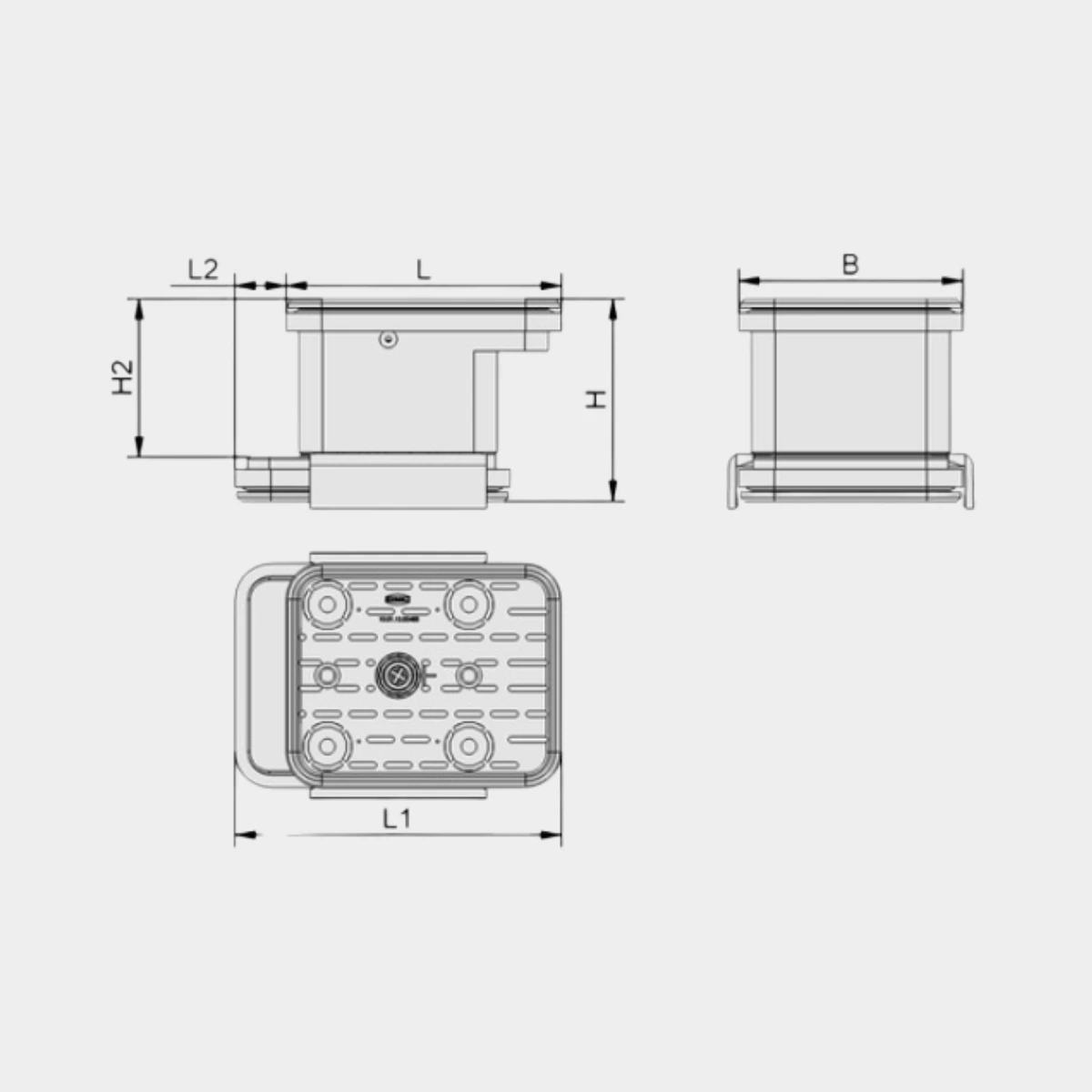 Technische Zeichnung2-Kreis Blocksauger 140x115x100mm